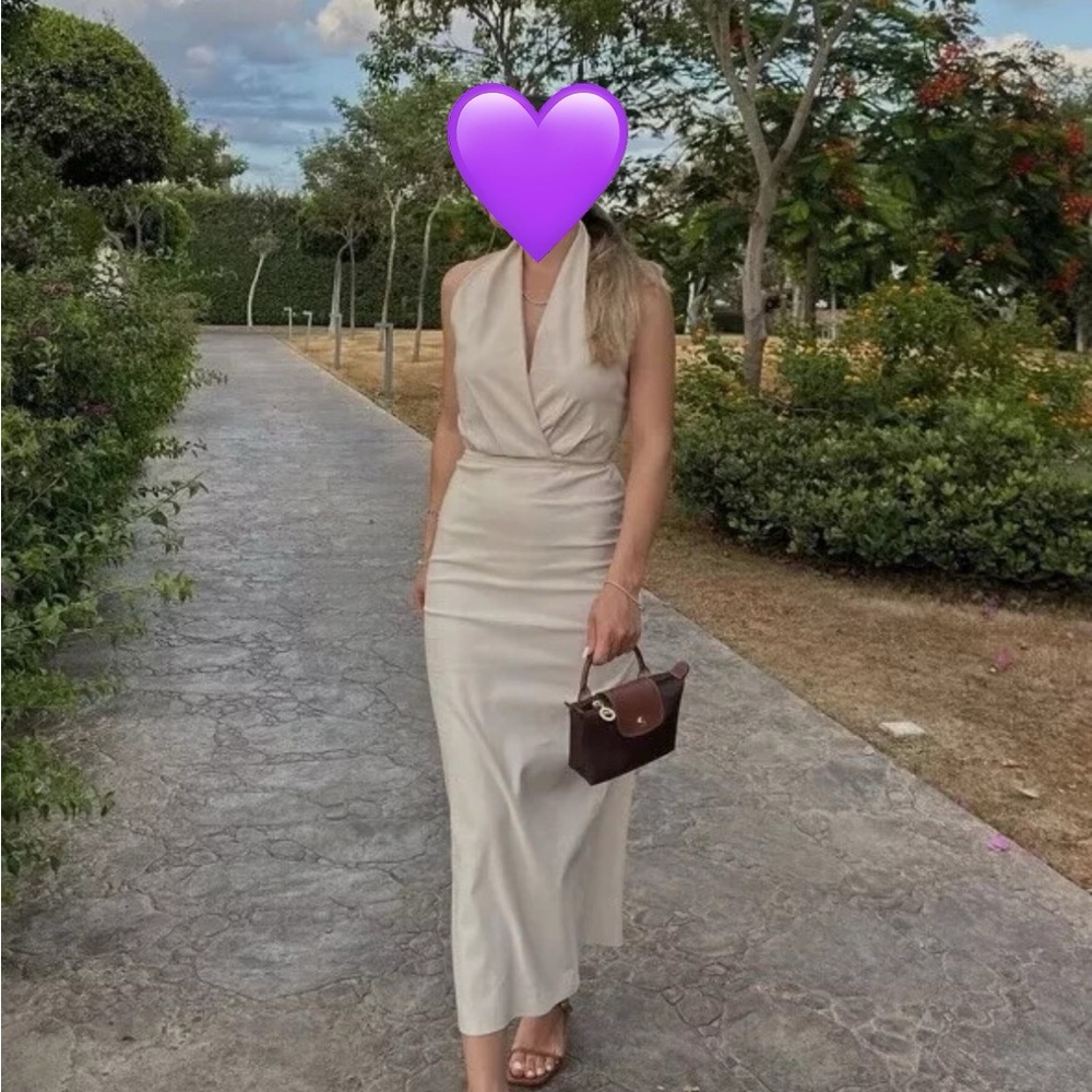 Zara Cream Backless Halter Maxi Dress